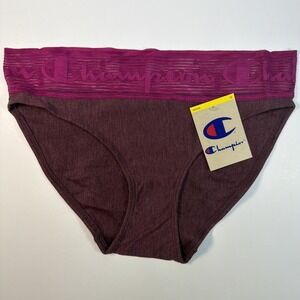 CHAMPION Women's Wide Lace Logo Waistband Bikini Panty Medium NEW Berry Purple